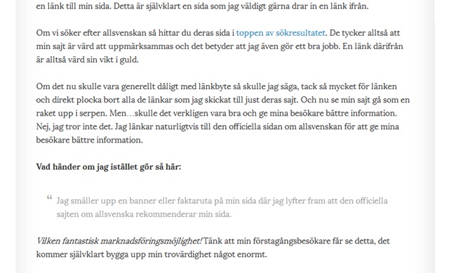 Innehåll, dvs text, på en webbida